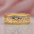 French Electroplated Metal Ring With Double Row Zircon And Hollow Auspicious Cloud Design view 2