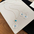 Korean Style Copper Flower Stone Waterdrop Hollow Earrings Necklace Jewelry Set For Women view 2