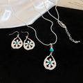 Korean Style Copper Flower Stone Waterdrop Hollow Earrings Necklace Jewelry Set For Women view 4