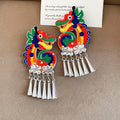 Chinese Style Embroidered Fabric Dragon Clip-on Earrings, Iron No-Piercing Ethnic Animal Jewelry view 2