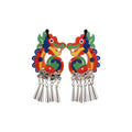 Chinese Style Embroidered Fabric Dragon Clip-on Earrings, Iron No-Piercing Ethnic Animal Jewelry view 5