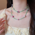 Cat Eye Stone Beaded Sweater Necklace Pastoral Geometric Clavicle Chain Design view 3