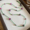 Cat Eye Stone Beaded Sweater Necklace Pastoral Geometric Clavicle Chain Design view 2