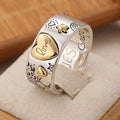 Three Dimensional Full Heart Two Tone Ring With Hand Painted Inner Engraving Vintage Jewelry view 1
