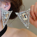 Copper Triangle Rhinestone Stud Earrings With Silver Pins, European Statement Light Luxury Jewelry view 3