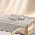 Elegant Luxury Pearl Flower Stud Earrings With Rhinestone Alloy Petal Halo For Women Gift Jewelry Earrings view 2