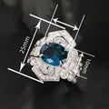 Luxury Palace Style Ocean Blue Sapphire Imitation Geometric Oval Ring For Women view 4