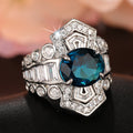 Luxury Palace Style Ocean Blue Sapphire Imitation Geometric Oval Ring For Women view 3