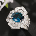 Luxury Palace Style Ocean Blue Sapphire Imitation Geometric Oval Ring For Women view 2
