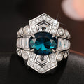 Luxury Palace Style Ocean Blue Sapphire Imitation Geometric Oval Ring For Women view 5