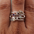 Colorful Four Layer Line Design Ring For Women, Oval Round Steel Bead Fashion Jewelry view 3