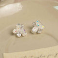 Transparent Floral Glass Crystal Stud Earrings Sweet Fashion OL Flower Design view 3