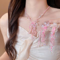 Fairy Floral Resin Flower Artificial Crystal Beaded Stud Earrings Necklace Jewelry Set Vacation Style view 1