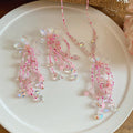 Fairy Floral Resin Flower Artificial Crystal Beaded Stud Earrings Necklace Jewelry Set Vacation Style view 4