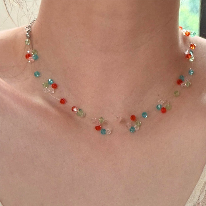 Sweet Colorful Glass Round Bead Necklace Minimalist Old Money Style Geometric Clavicle Chain