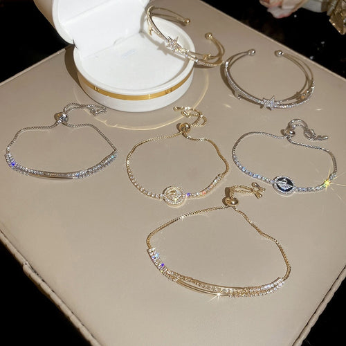 14K Gold Plated Copper Zircon Snake Bangle For Women, Elegant Fashion OL Geometric Bracelet