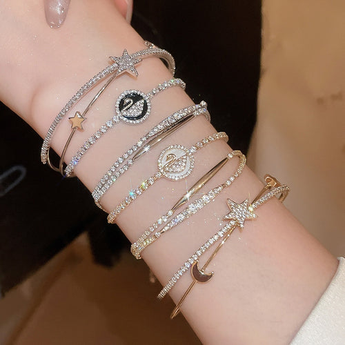 14K Gold Plated Copper Zircon Snake Bangle For Women, Elegant Fashion OL Geometric Bracelet
