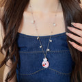 Sweet Cute Donut Cat Enamel Pearl Alloy Necklace, Pastoral Style Collarbone Chain view 1