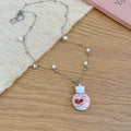 Sweet Cute Donut Cat Enamel Pearl Alloy Necklace, Pastoral Style Collarbone Chain view 4