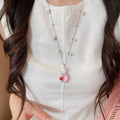 Sweet Cute Donut Cat Enamel Pearl Alloy Necklace, Pastoral Style Collarbone Chain view 3