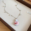 Sweet Cute Donut Cat Enamel Pearl Alloy Necklace, Pastoral Style Collarbone Chain view 2