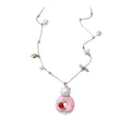 Sweet Cute Donut Cat Enamel Pearl Alloy Necklace, Pastoral Style Collarbone Chain view 5