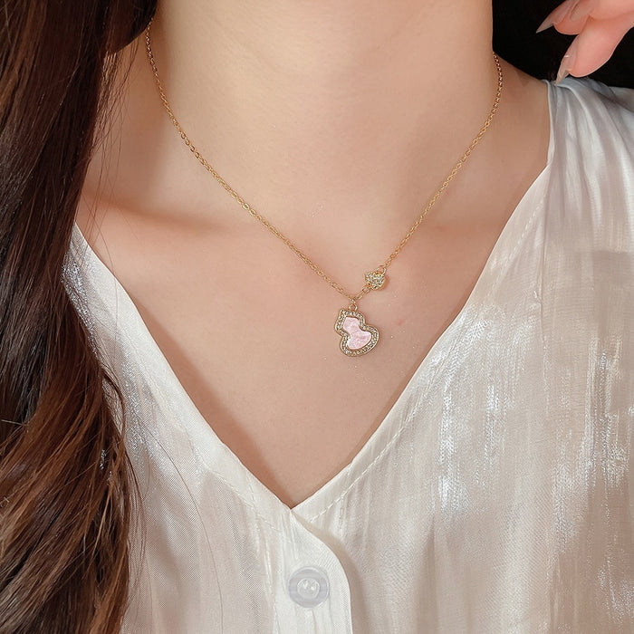 18K Gold Plated Zircon Gourd Acetate Necklace Light Luxury Geometric Collarbone Chain