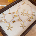 Faux Pearl Beaded Shell Starfish Jewelry Set With Necklace Bracelet Earrings For Sweet Resort Style view 2