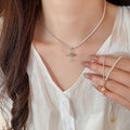 Old Money Style Asymmetric Saturn Star Zircon Faux Pearl Clavicle Necklace For Women view 2