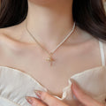Old Money Style Asymmetric Saturn Star Zircon Faux Pearl Clavicle Necklace For Women view 4