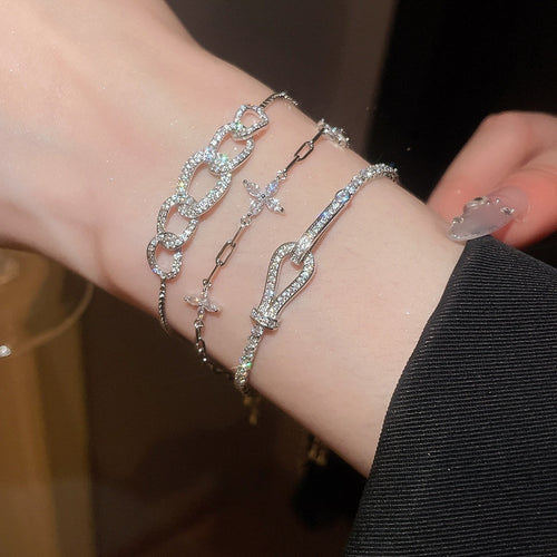 Light Luxury Zircon Round Flower Geometric Bangle, Minimalist Fashion Bracelet
