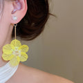 Artificial Crystal Flower Stud Earrings Sweet Summer Beach Vacation Elegant Style view 3