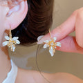 Sweet Spring Flower Copper Zircon Enamel Stud Earrings, Playful Floral Earrings For Women view 1