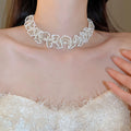 Light Luxury French Vintage Crystal Lace Beaded Pearl Necklace Bracelet Jewelry Set view 3