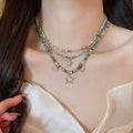 Vintage Tiger Eye Stone Beaded Starfish Necklace Summer Forest Style Collarbone Choker for Women view 1