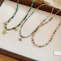 Vintage Tiger Eye Stone Beaded Starfish Necklace Summer Forest Style Collarbone Choker for Women view 2