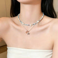 Light Luxury Electroplated Brass Starfish Shell Crystal Beaded Necklace For Women Beach Vacation Layering view 4