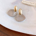 French Vintage Alloy Leaf Stud Earrings With Silver Posts, Minimalist Modern Textured Jewelry view 4