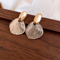 French Vintage Alloy Leaf Stud Earrings With Silver Posts, Minimalist Modern Textured Jewelry view 2
