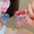 Sweet Cool Style Resin Heart Pendant Drop Earrings With Silver Pins For Women view 2