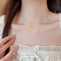 French Vintage Metal Round Beaded Faux Pearl Necklace Old Money Geometric Collarbone Jewelry view 3