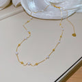 French Vintage Metal Round Beaded Faux Pearl Necklace Old Money Geometric Collarbone Jewelry view 4