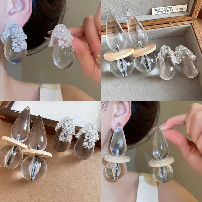 Ethnic Style Resin Teardrop Pendant Drop Earrings With Silver Pins, Vintage Minimalist Jewelry