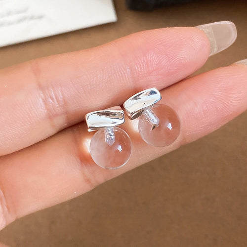 Minimalist Cool Style Resin Round Pendant Drop Earrings With Silver Posts For Women