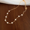 18K Gold Plated Beaded Faux Pearl Geometric Choker Necklace Light Luxury Minimalist Style view 2