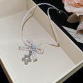Light Luxury Zircon Bow Faux Pearl Choker Necklace Elegant Niche Design Collar view 4