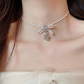 Light Luxury Zircon Bow Faux Pearl Choker Necklace Elegant Niche Design Collar view 3
