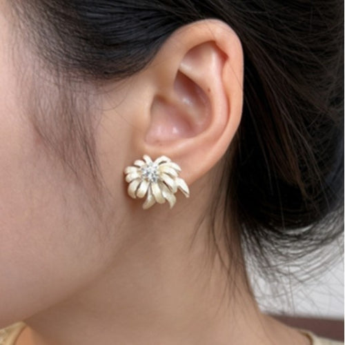 French Style Alloy Floral Firework Stud Earrings With Rhinestone Enamel Sweet OL Design