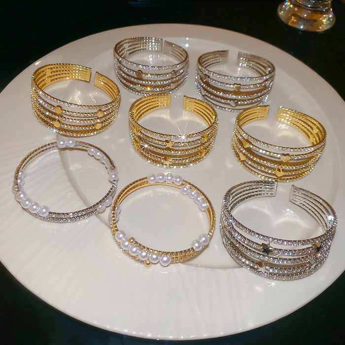 Gold Plated Copper Zircon Geometric Clasp Bangle Light Luxury Round Designer Bracelet