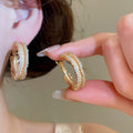 Luxury Zircon C-Shaped Copper Hoop Earrings Korean Style Geometric Round Daily Jewelry view 4